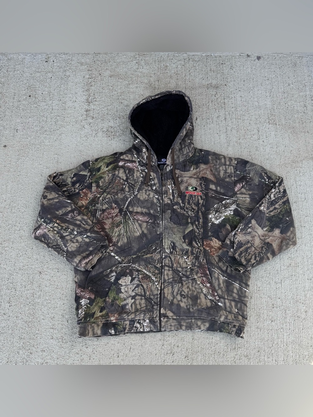 Vintage Mossy Oak Jacket Mens 2XL Camo Hooded Realtree Hunting